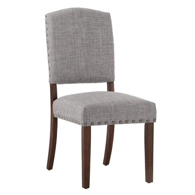 Set Of 2 Iverson Nailhead Trim Brown Finish Linen Side Chairs - Inspire Q 3 Set Of 2 Iverson Nailhead Trim Brown Finish Linen Side Chairs - Inspire Q
