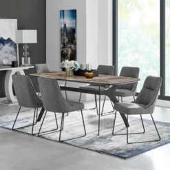 Set Of 2 Quartz Fabric And Metal Dining Chairs Gray - Armen Living