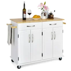 Costway 4-Door Rolling Kitchen Island Cart Buffet Cabinet W/ Towel Racks Drawers WhiteBlack -Baxton Home Shop GUEST 65696d42 13ce 42ec 9b80 af4923146506