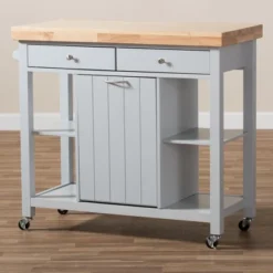 Hayward Coastal And Farmhouse Natural Wood Kitchen Cart White, Light Brown - Baxton Studio -Baxton Home Shop GUEST 65a31fd1 6211 4ffd ae4d 57d9c2d3f640