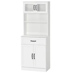 HOMCOM Freestanding Kitchen Pantry, 4-Door Buffet Cabinet With Hutch, Coffee Bar With Adjustable Shelves, 63.5 Inches, White -Baxton Home Shop GUEST 66068933 5001 4d3c a7c7 1f54b3c22f3d