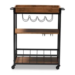 Cerne Oak And Finished Mobile Metal Bar Cart With Wine Bottle Rack Brown - Baxton Studio -Baxton Home Shop GUEST 66a3162d 98f2 4158 b431 dfdc602379af