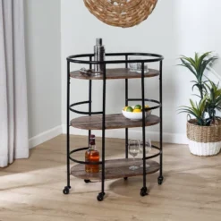 Honey-Can-Do 3 Tier Oval Bar Cart Walnut -Baxton Home Shop GUEST 66cbf2b5 25ac 4db4 82b1 cb5615484fce