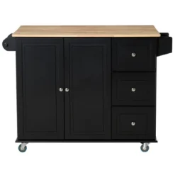 HOMCOM Mobile Kitchen Island Storage Trolley Cart On Wheels With Dropleaf Top, Towel/Spice Rack, 3 Drawers, 2-Door Cabinet -Baxton Home Shop GUEST 66ebca00 573f 4e9a 8829 ff9c365ad2d5