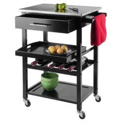 Anthony Stainless Steel Top Kitchen Cart Wood/Black - Winsome -Baxton Home Shop GUEST 678b26d4 fdf4 4583 9910 8e1a545f4247