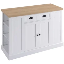 HOMCOM Fluted-Style Wooden Kitchen Island, Storage Cabinet W/ Drawer, Open Shelving, And Interior Shelving For Dining Room -Baxton Home Shop GUEST 67b4ffc5 36cd 4f94 9ccd cb78248ada58