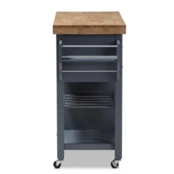 Sunderland Coastal And Farmhouse Natural Wood Kitchen Cart Gray, Light Brown - Baxton Studio -Baxton Home Shop GUEST 689e3730 6c2e 4610 9229 50ad425a3e9d