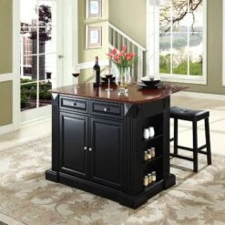 24" Coventry Upholstered Saddle Stools & Drop Leaf Breakfast Bar Black - Crosley -Baxton Home Shop GUEST 69320f39 337a 4268 b27a 19008b1c5cb4