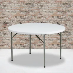 Emma And Oliver 4-Foot Round Granite White Plastic Folding Table - Banquet / Event Folding Table