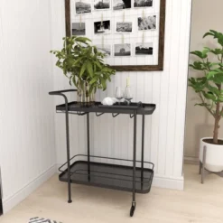 Contemporary Metal Bar Cart Black - Olivia & May -Baxton Home Shop GUEST 6b1b2a38 1d21 41e0 89a1 2ec20720c774