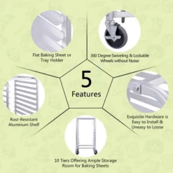 Costway 10 Sheet Aluminum Bakery Rack Silver Commercial Cookie Bun Pan Kitchen W/Wheel -Baxton Home Shop GUEST 6c752f31 84ac 4f1a a777 72ef02cc60d9