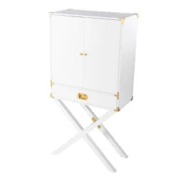 Claude Tall Bar Cabinet With Storage White/Gold - Aiden Lane