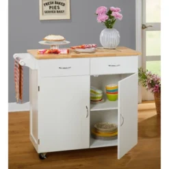 Large Kitchen Cart With Wood Top White - Buylateral -Baxton Home Shop GUEST 6d7a5abc e872 4006 b5ad 87a9c5fa2896