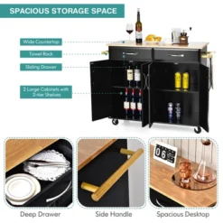 Costway 4-Door Rolling Kitchen Island Cart Buffet Cabinet W/ Towel Racks Drawers WhiteBlack -Baxton Home Shop GUEST 6dfe860d d685 449a 9118 5ee884e8abd9