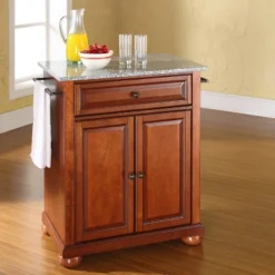 Alexandria Granite Top Portable Kitchen Island/Cart Cherry/Gray - Crosley