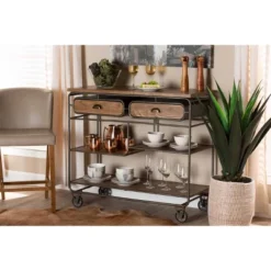 2 Drawer Grant Vintage Rustic Industrial Wood And Metal Kitchen Cart Brown/Black - Baxton Studio -Baxton Home Shop GUEST 6e1d91f2 4fc5 4421 845b f9ad990f10e7
