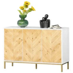 HOMCOM Modern 3 Door Accent Sideboard Storage Cabinet With Chevron Pattern And Adjustable Shelving, Natural Wood -Baxton Home Shop GUEST 6e625b67 4449 4bc3 899c f8d6d26d4e25