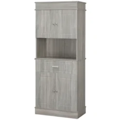 HOMCOM 72" Kitchen Buffet With Hutch, Freestanding Pantry Cupboard With Utility Drawer, 2 Door Cabinets And Countertop, Grey Wood Grain -Baxton Home Shop GUEST 6e6eb6fc 36de 47f2 a81f 4cfcb7e9ebda