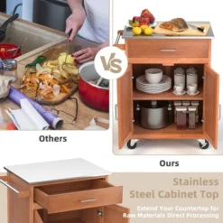 Costway Wood Kitchen Trolley Cart Stainless Steel Top Rolling Storage Cabinet Island -Baxton Home Shop GUEST 6ebb8345 1869 427d a55c 27911056d606