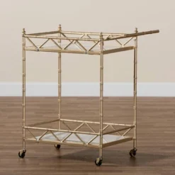 Mela Metal And Marble 2 Tier Wine Cart Gold/White Marble - Baxton Studio -Baxton Home Shop GUEST 6ebf122e 79cf 4bd4 8fe2 199426fd8a38