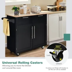 Costway Rolling Kitchen Cart Island Heavy Duty Storage Trolley Cabinet Utility Black -Baxton Home Shop GUEST 6f11f5ec c16c 4b70 9388 4438270832e1