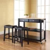 Wood Top Kitchen Prep Cart With 2 Upholstered Saddle Stools - Crosley
