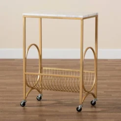 Jacek Metal Wine Cart With Marble Tabletop Gold - Baxton Studio -Baxton Home Shop GUEST 6f7d401e 0b85 48c4 83b8 4570d6b65148