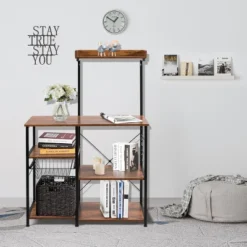 Costway 4-Tier Vintage Kitchen Baker's Rack Utility Microwave Stand W/ Basket & 5 Hooks -Baxton Home Shop GUEST 6f91a8b4 7336 4d48 92d8 a31479990f53