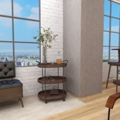 Wood 3 Tier Oval Tray Cart Brown - Olivia & May -Baxton Home Shop GUEST 704abf5f 7c95 4829 b476 3028d50266e8