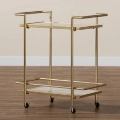 Louise Metal And Marble 2 Tier Wine Cart Gold/White Marble - Baxton Studio -Baxton Home Shop GUEST 721e71c8 4f75 4c41 82c0 1c934b24e020