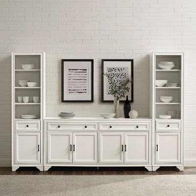 3pc Tara Sideboard And Bookcase Set Distressed White - Crosley 4 3pc Tara Sideboard And Bookcase Set Distressed White - Crosley - Image 2