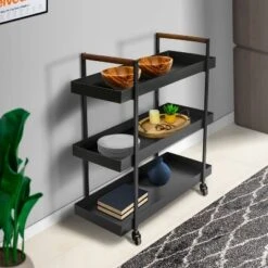 Metal Frame Bar Cart With Tray Shelves Black - The Urban Port -Baxton Home Shop GUEST 73a58ef0 237c 426f 8da2 fedaca24b07b