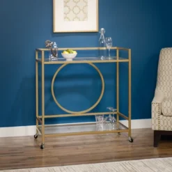 International Luxury Bar Cart Satin Gold/Clear Glass Finish - Sauder -Baxton Home Shop GUEST 73ee5f3d c725 4679 a807 fd5b6105dbb3