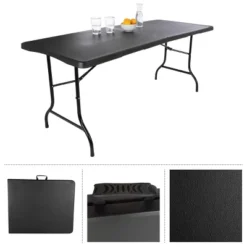 Folding Table Set - Set Of 2 Lightweight Portable Tables - 6-Foot-Long Plastic Tabletops For Camping, Parties, And Dining By Everyday Home (Black) -Baxton Home Shop GUEST 73f56a8b 58b4 4922 a264 cb646fcb0da4