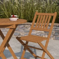 Merrick Lane Three Piece Solid Acacia Wood Folding Patio Bistro Set With Lightweight Round Table And Two Chairs, Natural -Baxton Home Shop GUEST 74d17e17 76f4 4cd1 b765 a40f51982165