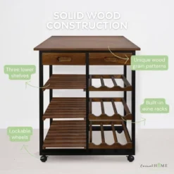 28" Solid Wood Rolling Kitchen Cart With Wine Rack And Drawer Dark Brown - Flora Home -Baxton Home Shop GUEST 75f6fa16 ee6d 4ccd 8eec b1415fe46ff9