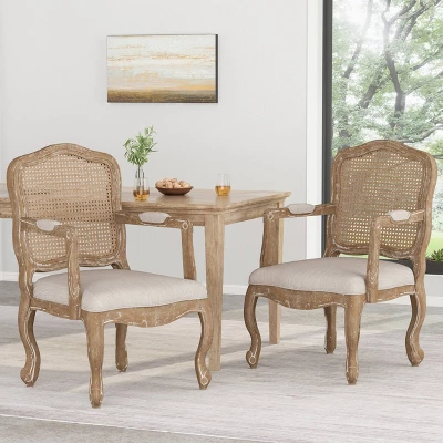 Set Of 2 Andrea French Country Wood And Cane Upholstered Dining Armchairs - Christopher Knight Home 3 Set Of 2 Andrea French Country Wood And Cane Upholstered Dining Armchairs - Christopher Knight Home