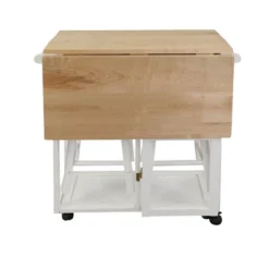 Square Hardwood Drop Leaf Table Top Breakfast Cart Natural/White - Flora Home -Baxton Home Shop GUEST 78313308 3990 4168 bd25 e1be857d323b