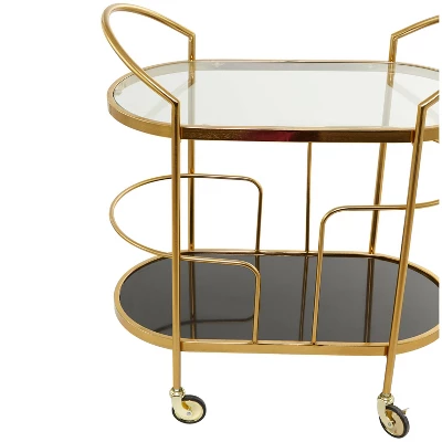 Contemporary Metal And Smoke Glass Bar Cart Gold - Olivia & May 4 Contemporary Metal And Smoke Glass Bar Cart Gold - Olivia & May - Image 2
