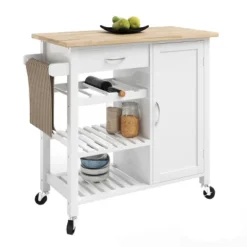 Kitchen Island With Towel Rack And Shelves For Storage – Rolling Cart To Use As Coffee Bar, Microwave Stand, Or Kitchen Storage By Lavish Home (White) -Baxton Home Shop GUEST 7bb4bb3f 3a0f 429a ab55 1a7933e2e2f1