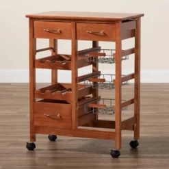 Crayton Wood And Metal Mobile Kitchen Storage Cart Oak Brown/Silver - Baxton Studio -Baxton Home Shop GUEST 7bfd9649 17cd 4e56 a708 79f6b1e0c270