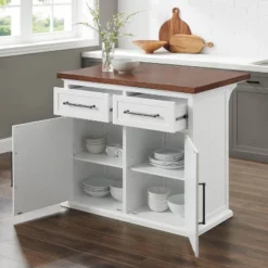 Bartlett Wood Top Kitchen Island White/Walnut - Crosley -Baxton Home Shop GUEST 7c20aa41 01f3 4ef7 b302 751984b70078