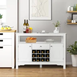 Costway Storage Buffet Sideboard Table Kitchen Sever Cabinet Wine Rack White -Baxton Home Shop GUEST 7c93602e 816f 4f8b ae22 35ff975257d0