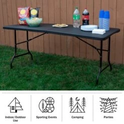 Folding Table Set - Set Of 2 Lightweight Portable Tables - 6-Foot-Long Plastic Tabletops For Camping, Parties, And Dining By Everyday Home (Black) -Baxton Home Shop GUEST 7cc7bf0f 50b6 4958 a9fe d8c41a3f1e8a