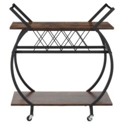 Jomeed Wood And Metal Portable Rolling Kitchen Bar Or Coffee Cart With 3 Bottle Horizontal Wine Rack With Handles And Lockable Casters, Gray Oak -Baxton Home Shop GUEST 7e43a05a 374d 40c3 8ad0 c6e8ae0a1042