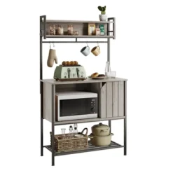 Bestier Rolling Kitchen Utility Cart With Collapsible Surface Extender, 6 Shelves, 1 Cabinet, 1 Drawer, Dual Side Handles, & Hanging Peg Holes