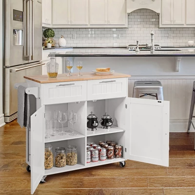 Costway Rolling Kitchen Cart Island Heavy Duty Storage Trolley Cabinet Utility White 3 Costway Rolling Kitchen Cart Island Heavy Duty Storage Trolley Cabinet Utility White