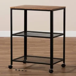 Verna Metal And Wood Kitchen Serving Cart Oak Brown/Black - Baxton Studio -Baxton Home Shop GUEST 7fd54257 9a00 4696 9a50 4343d5962208