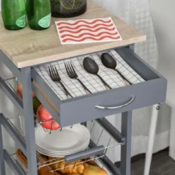 HOMCOM 32.25" Wooden Rolling Kitchen Storage Cart, Kitchen Island With Storage Drawer And Baskets On 360° Swivel Wheels -Baxton Home Shop GUEST 7fd67b24 7549 4e24 8e34 844af50187a9