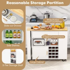 Costway Reversible Folding Kitchen Island Cart Utility Storage Trolley Wine Rack Shelves -Baxton Home Shop GUEST 80fa5c46 dea0 4c35 bbd9 c15ac35bd01e
